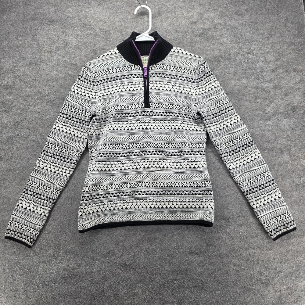 Title Nine Sweater Womens Small Black White 1/4 Zip Mock Neck Fair Isle Pullover